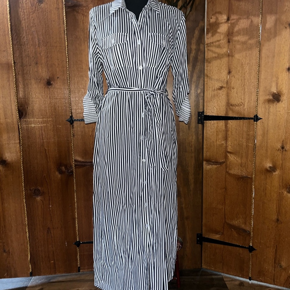 Striped Black and White Maxi Shirt Dress